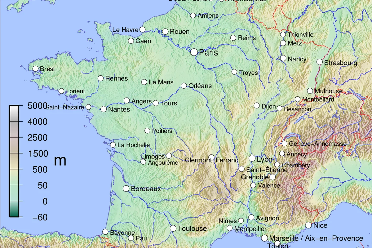 Carte topographique de la France